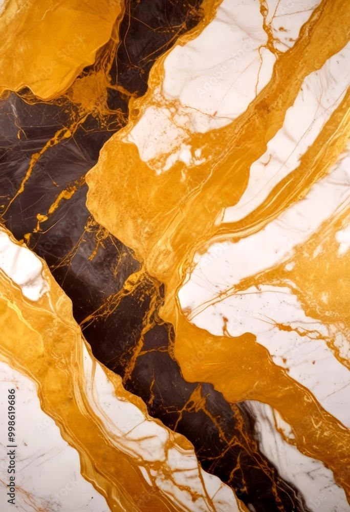 Poster a marble surface with a striking pattern of gold and black swirls and lines, creating a dynamic and visually captivating design
