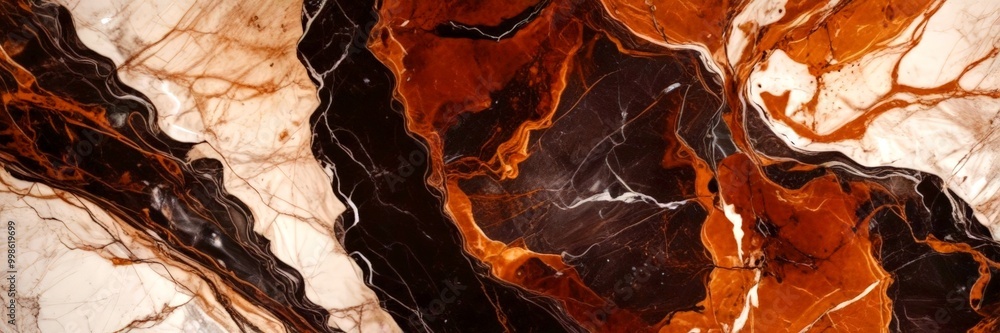 Poster a close-up view marble surface with a striking pattern of swirling lines and swirls in various shades of brown, black, and white