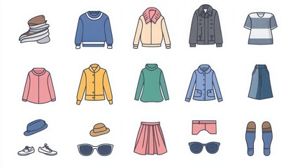 Clothing thin line icon set.