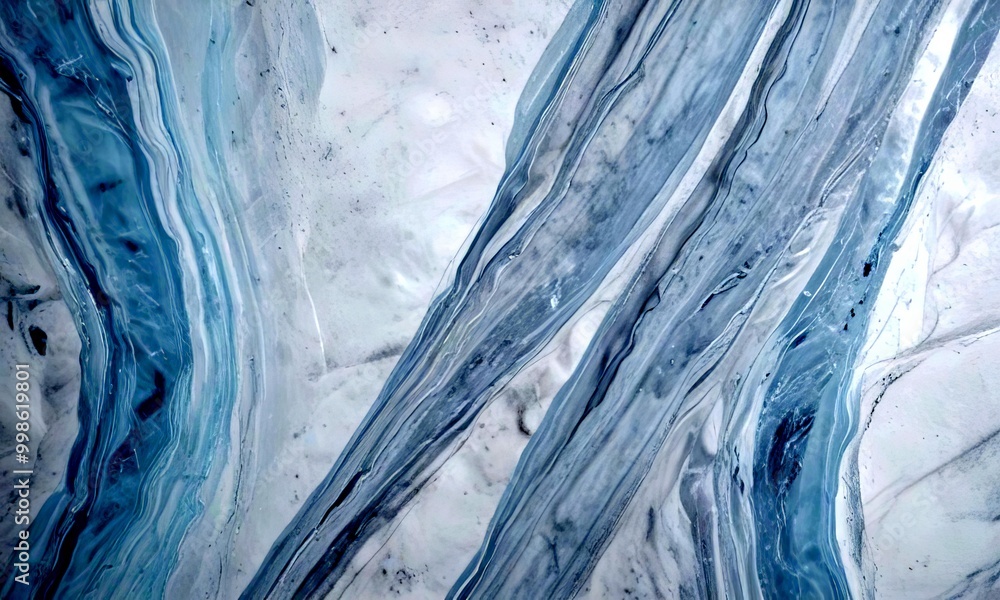 Poster a marble surface with a swirling pattern of light blue and white marble, creating a sense of movemen