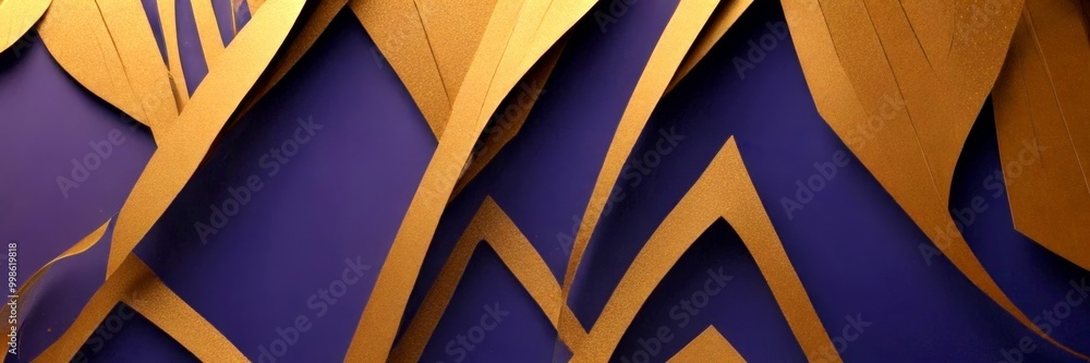 Aufkleber a close-up view paper cutout design with gold and purple colors The design features a series of intersecting lines and shapes, creating a sense of depth and complexity