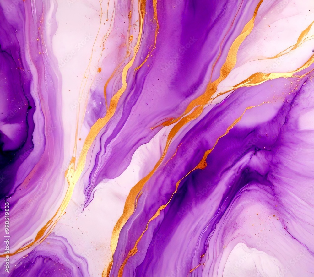 Poster a vibrant abstract pattern with purple and gold hues, creating a sense of movement and depth