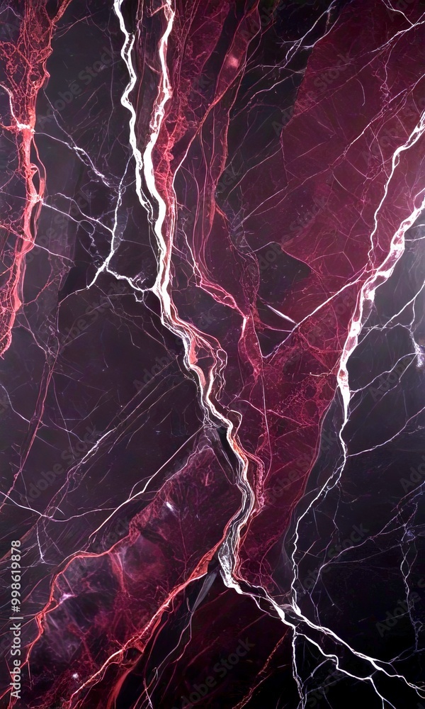 Poster a close-up view marble surface with a dark red and maroon color scheme, featuring a complex pattern of intersecting lines and swirls
