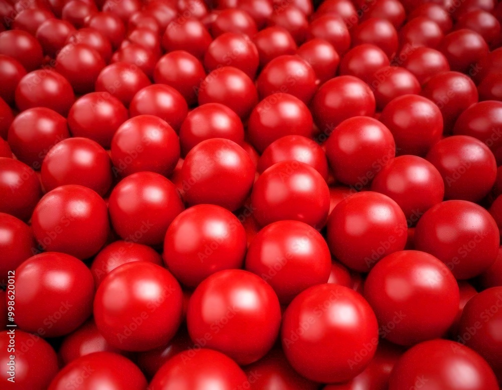 Poster A close-up view large number of red spheres, possibly representing balls or marbles, arranged in a visually striking pattern