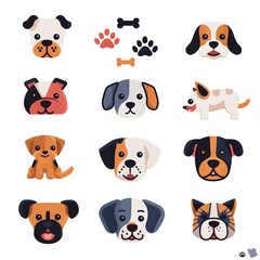 Naklejka premium Charming Collection of Cute Cartoon Style Animal Icons for Pets and Domestic Animals