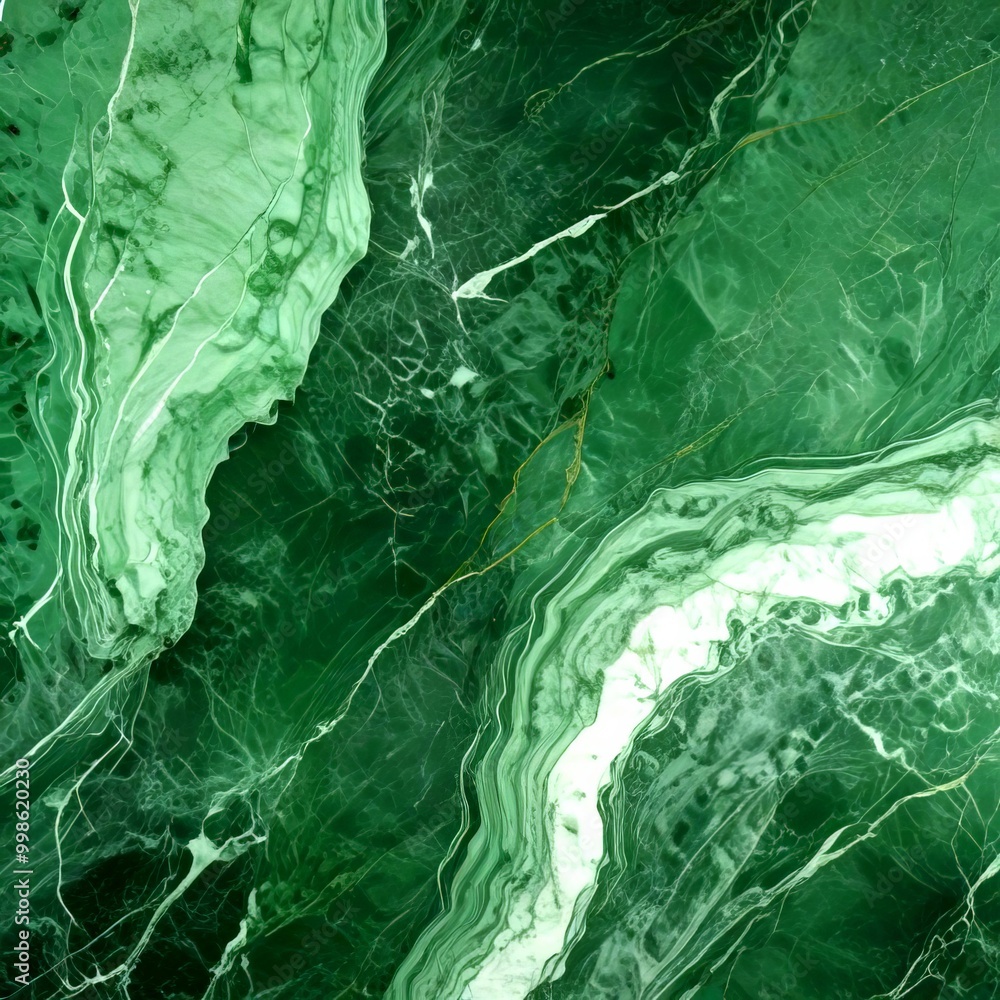 Poster a close-up view marble surface with a greenish-blue hue, featuring a pattern of white and green swir