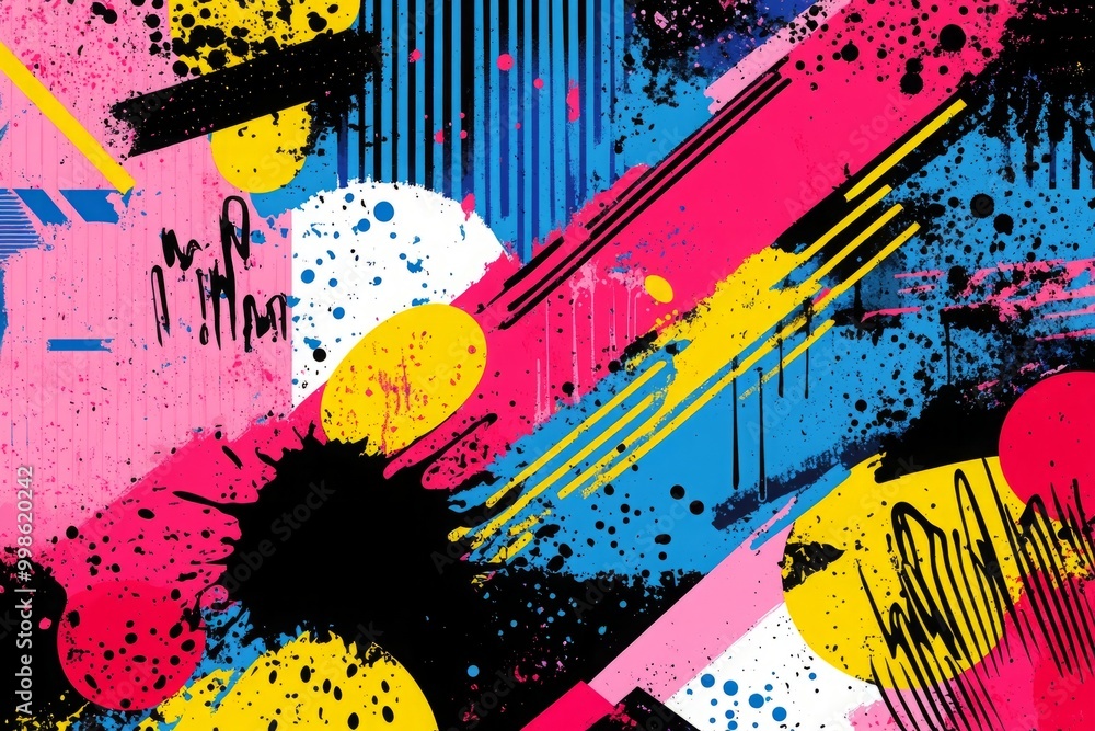 Poster abstract pop art color paint splash pattern background. vector overlay geometric design of trendy me