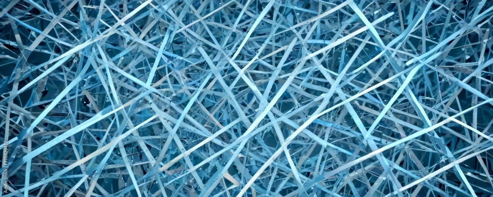 Aufkleber a close-up view dense, tangled web of thin, intersecting lines in shades of blue and gray, creating a complex and abstract pattern
