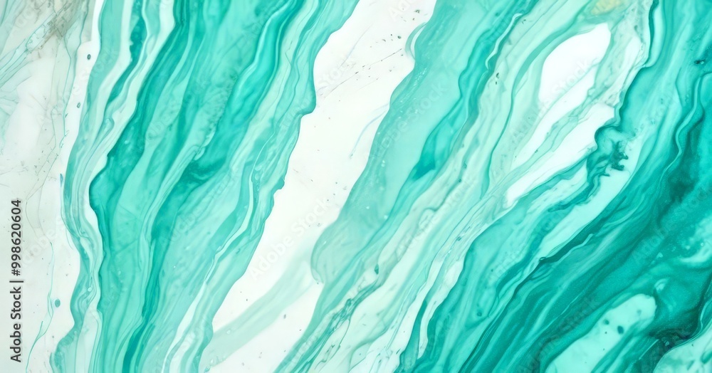 Poster a close-up view marble-like surface with a swirling pattern of turquoise and white colors, creating a sense of movement and fluidity