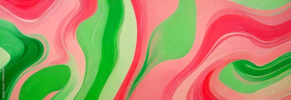 Poster a vibrant abstract pattern with pink and green swirls and curves, creating a dynamic and visually appealing composition