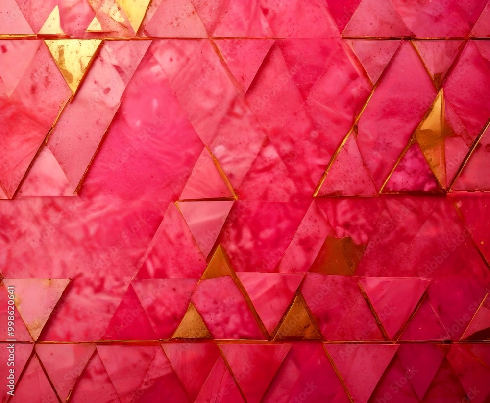 Aufkleber a close-up view pink and gold mosaic pattern composed of numerous triangular tiles arranged in a repeating pattern