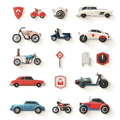 Naklejka premium Sleek Modern Automotive Icon Collection on Isolated White Background