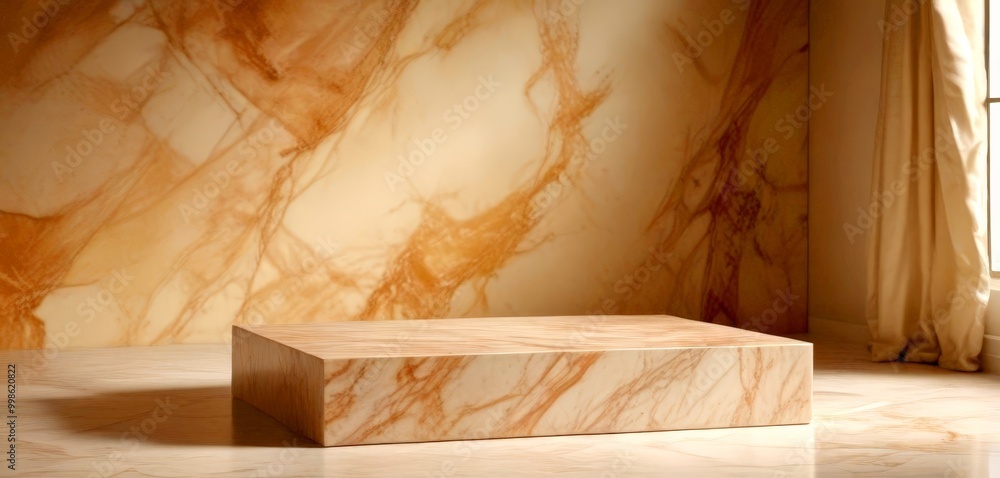 Aufkleber marble pedestal with a rectangular top rests on a marble floor, set against a marble wall with a win
