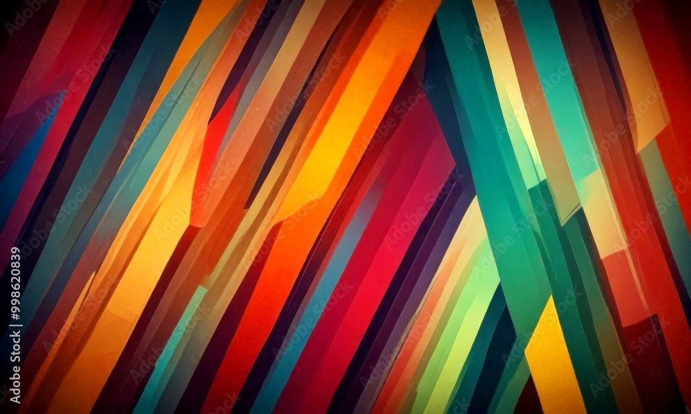 Poster a vibrant abstract composition of intersecting diagonal lines in various colors, creating a dynamic and visually striking pattern