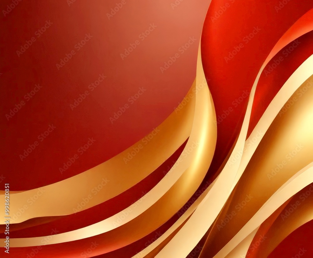 Aufkleber a striking abstract composition of overlapping curved lines in red and gold, creating a sense of movement and dynamism