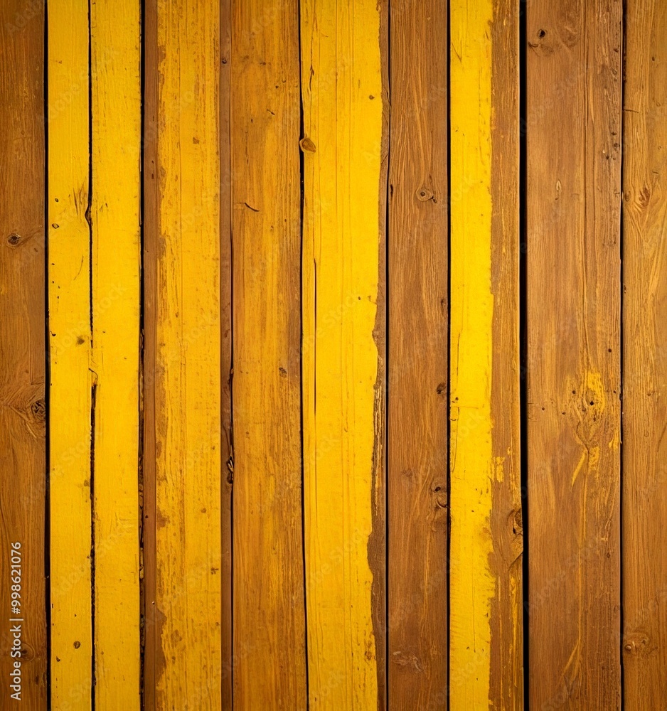 Leinwandbilder a close-up view wooden wall with vertical planks painted in a yellow color, creating a textured and 