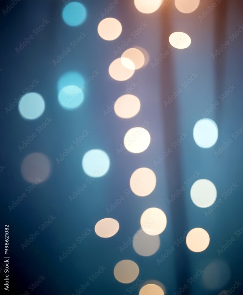 Poster a blurred background with a pattern of white and blue circular lights, creating a bokeh effect