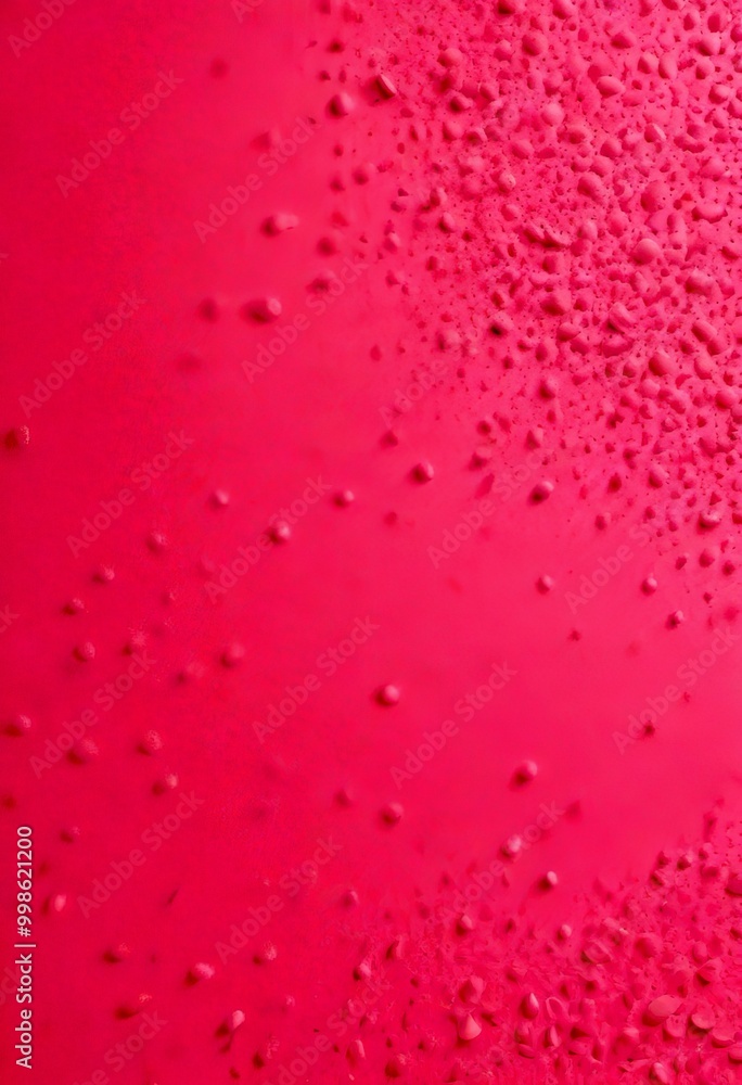 Poster a close-up view pink surface with numerous small water droplets scattered across it, creating a textured and abstract pattern