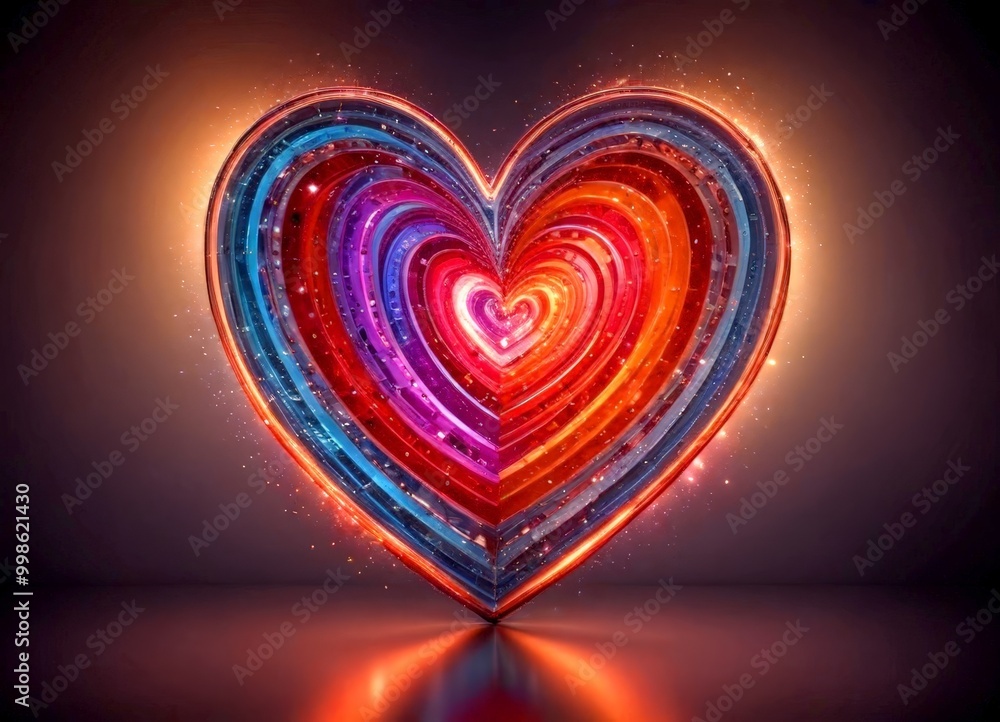 Leinwandbilder a heart-shaped object composed of concentric circles in various colors, illuminated by a radiant glo