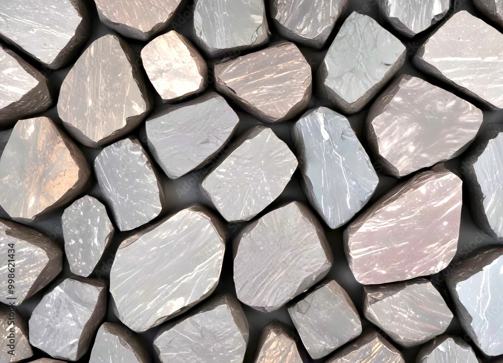 Aufkleber A close-up view collection of irregularly shaped dark gray stones arranged in a grid-like pattern