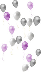 Balloons Purple and white on transparent background. Realistic vector illustration of colorful balloons.