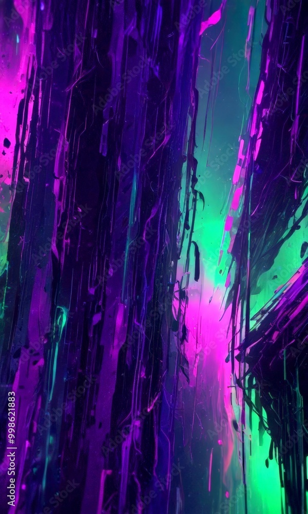 Fototapete a digital artwork featuring a complex, abstract pattern of vertical lines and curves in shades of pu