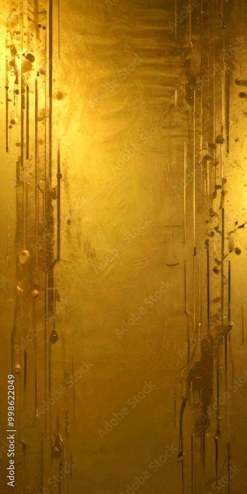 Poster a textured, golden-colored surface with vertical lines and droplets, creating a sense of depth and movement