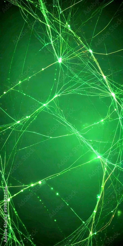 Poster a complex network of interconnected lines and points, creating a sense of depth and dimensionality The lines, varying in length, converge towards a