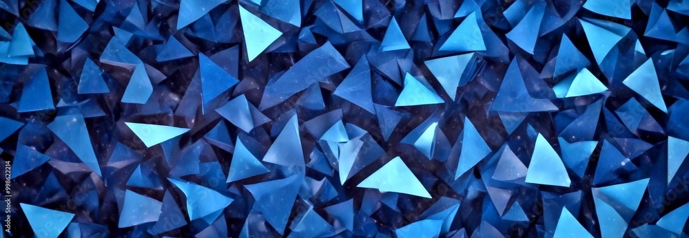 Fototapete a close-up view pattern of blue triangular shapes, varying in size and orientation, creating a visually striking and abstract composition