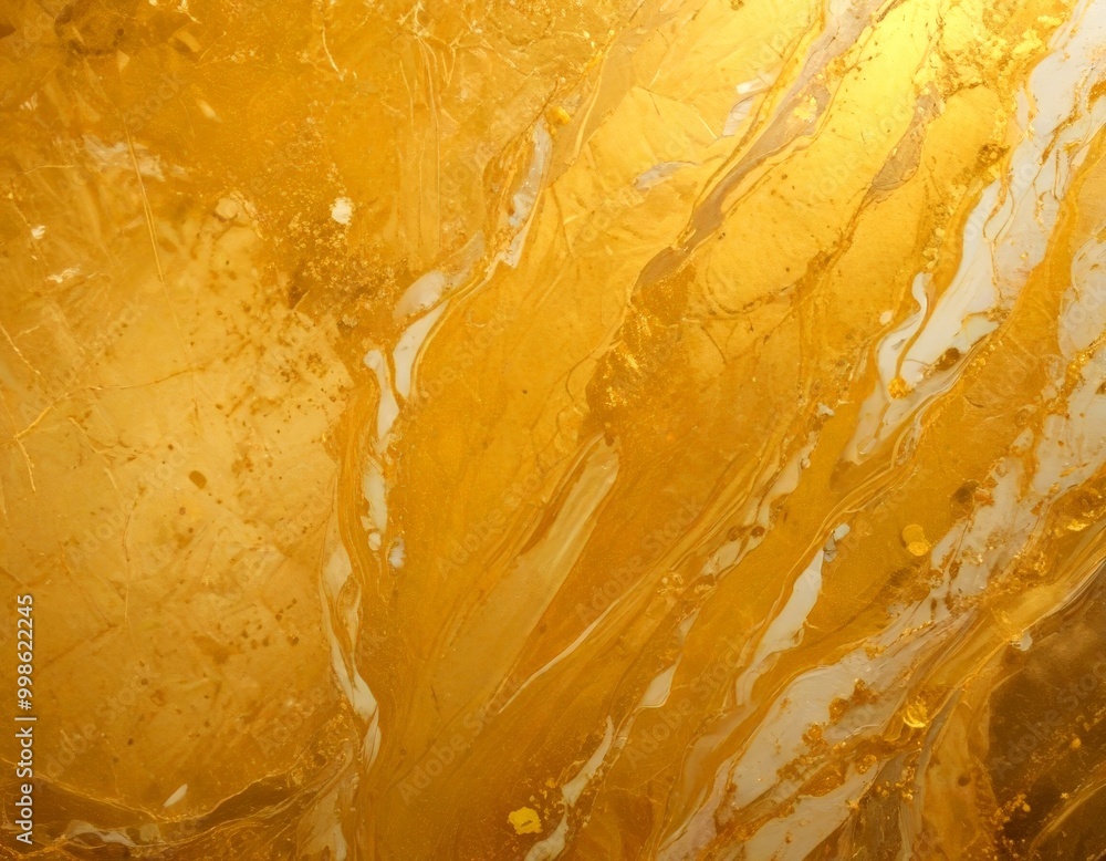 Poster a close-up view textured surface with a golden, marbled effect the surface appears to be made materi