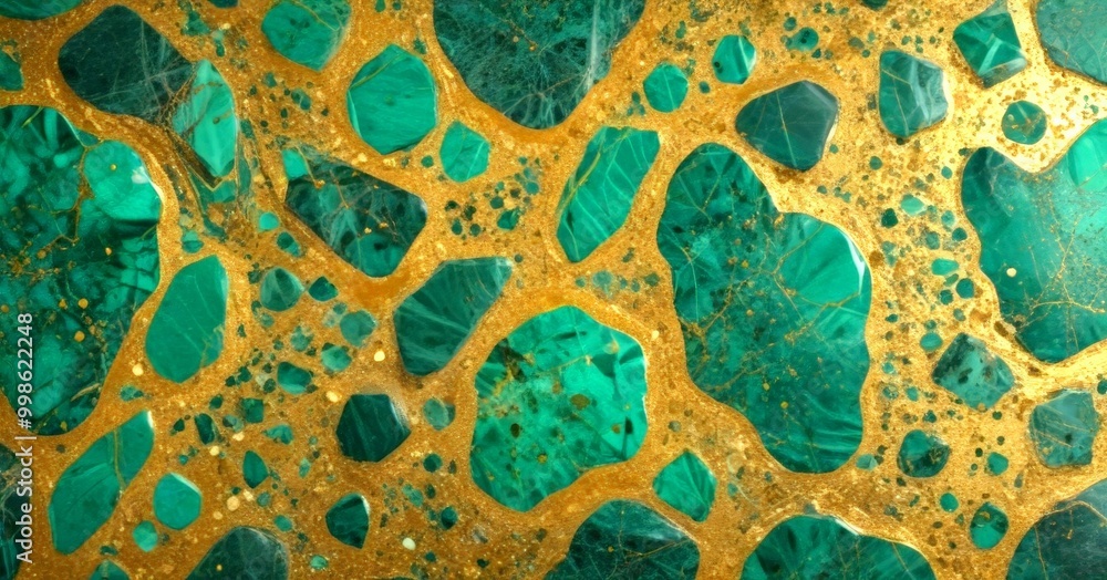 Aufkleber a close-up view textured surface composed of irregularly shaped green and gold stones, creating a mosaic-like pattern