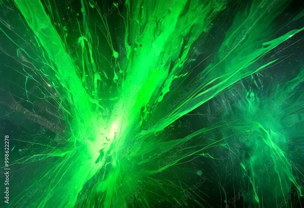 Poster a digital artwork featuring a vibrant green color scheme with a dynamic, abstract pattern of lines and shapes
