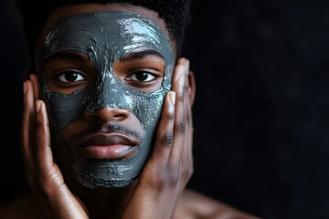 Black man taking self-care with facial mask representing skincare and hydration