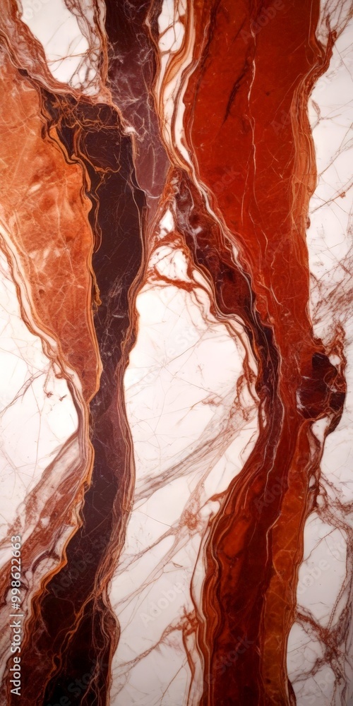 Fototapete a close-up view marble surface with a striking pattern of swirling lines and swirls in shades of brown and red, creating a sense of movement and depth