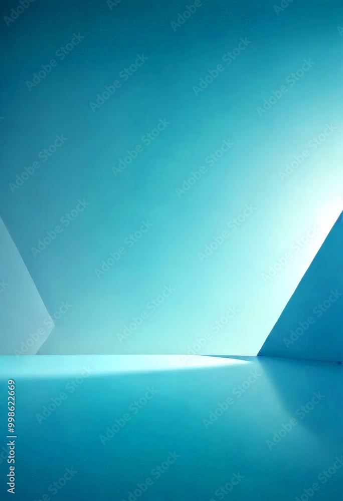 Aufkleber a minimalist scene with a light blue background, two white triangular shapes on the left, and a flat, reflective surface on the right