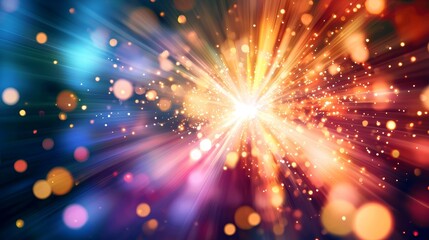 Fototapeta premium Light bursts spreading from a central point, subtle pastel colors blending in a radiant display, representing peaceful illumination