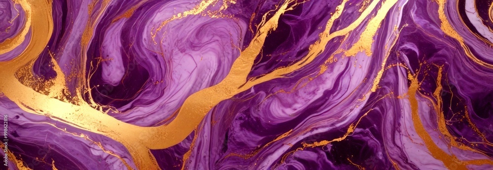 Fototapete a striking abstract pattern with swirling lines and swirls of purple and gold, creating a sense of m