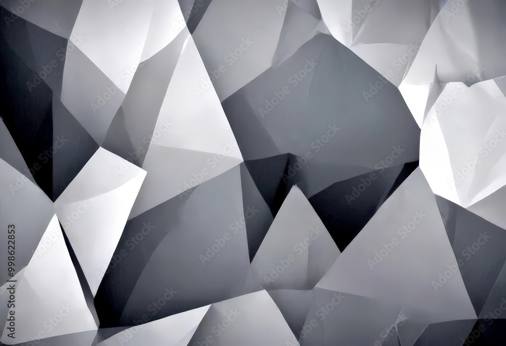 Fototapete a geometric pattern composed of numerous triangular shapes in varying shades of gray, creating a visually striking and abstract design