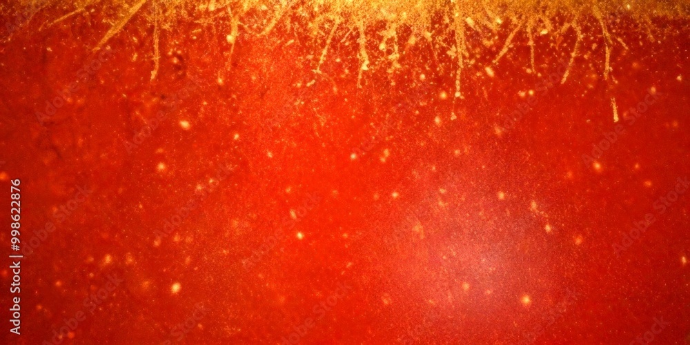 Poster a close-up view red surface with a textured, glittery appearance The surface is adorned with small, white specks that appear to be glitter or sequins, creating a sense