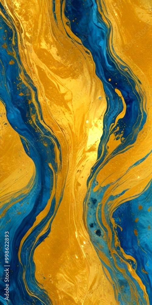 Leinwandbilder a striking abstract pattern with swirling lines and splashes of gold and blue, creating a dynamic and captivating visual effect
