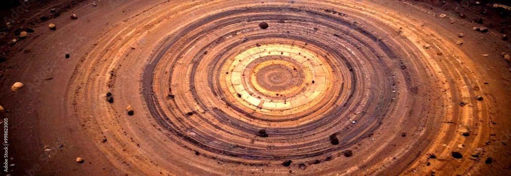 Aufkleber a circular pattern of concentric circles, with a central circle containing a small black object surr