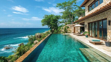 Luxurious villa with infinity pool overlooking the ocean.