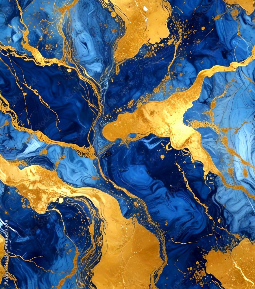 Leinwandbilder a striking abstract pattern with swirling blue and gold hues, creating a sense of movement and dynamism
