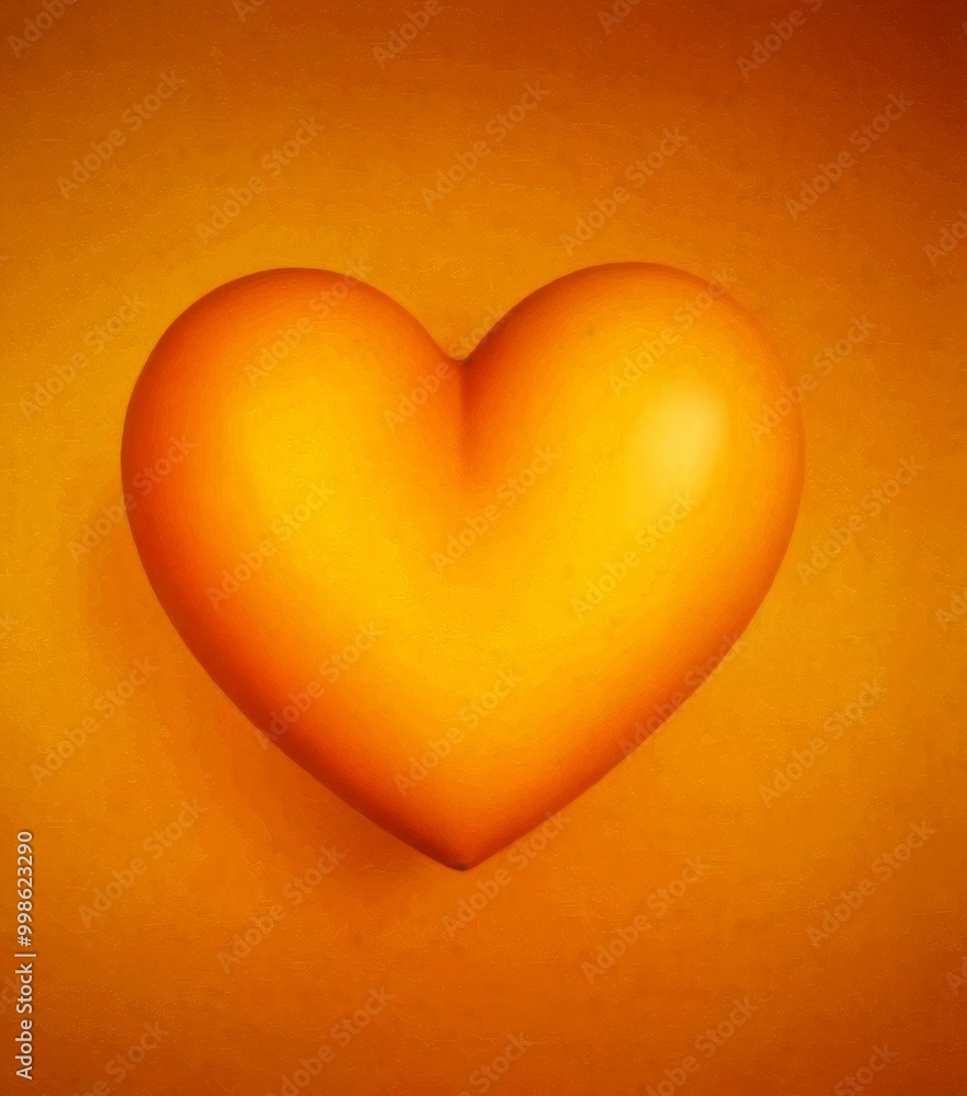 Poster a heart-shaped object with a smooth, shiny surface is centered against a gradient orange background