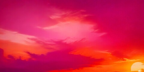 Naklejka premium A vibrant sunset sky with pink and orange clouds, creating a breathtaking and serene atmosphere