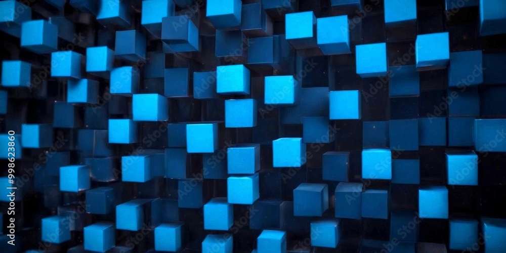 Fototapete a grid of blue cubes, with each cube having a unique color and position, creating a visually strikin
