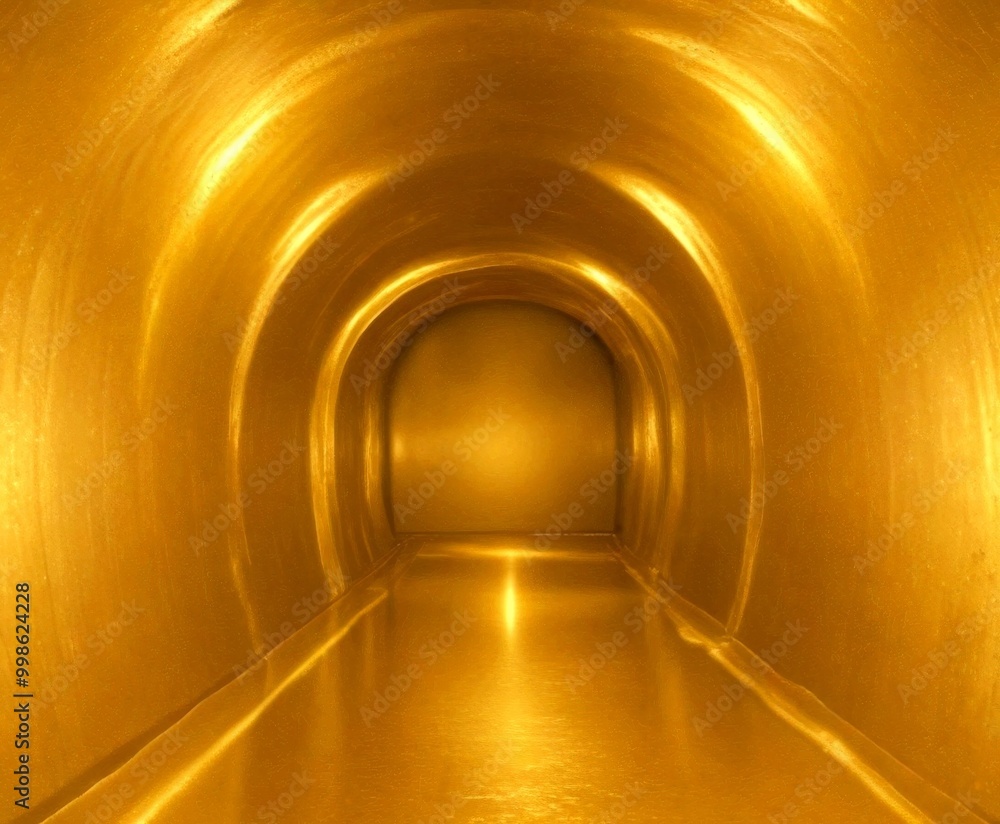 Aufkleber a long, dimly lit, and empty tunnel with a shiny, golden floor and walls, creating a sense of depth 