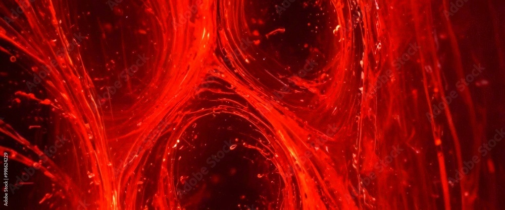 Fototapete a close-up view red liquid, possibly blood, with swirling patterns and splashes, creating a dynamic and abstract visual effect