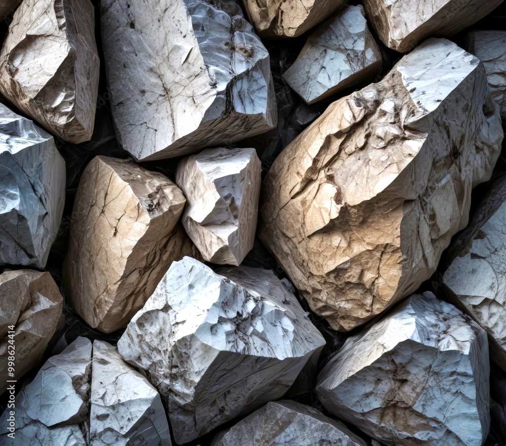 Aufkleber a close-up view pile of large, irregularly shaped rocks with a rough, textured surface