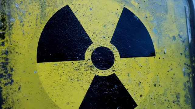 Close up image of a radioactivity warning sign, emphasizing the potential hazards and dangers associated with radioactive materials